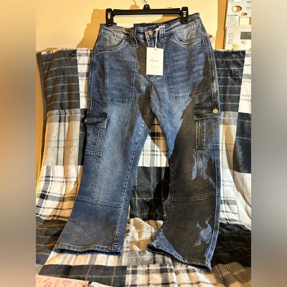 KANCAN NWT women’s jeans NWT cargo blue boyfriend midrise waist size waist 7/27 - Picture 5 of 7